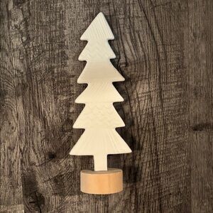 White Ceramic Holiday Tree with Wood Base - 12 inches tall